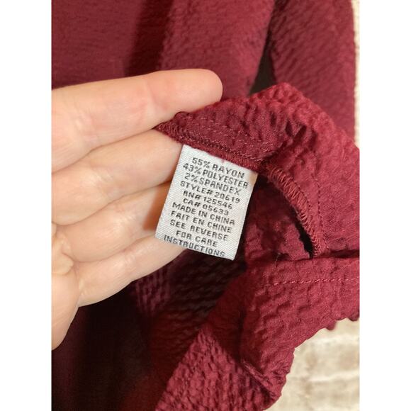 Habitat Top Womens Large Dark Maroon Textured Button Up Lagenlook Artsy Lagom - Picture 12 of 13